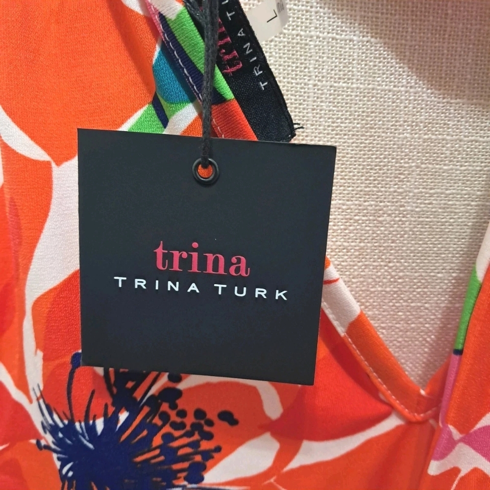 Trina Turk Juju Botanical Medley Halter Dress Tropical Floral Large - Picture 10 of 11